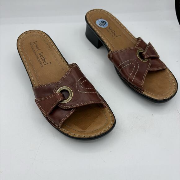 Josef Seibel Slide Sandals Womens Size EU 37 US 6.5 Brown Block Heel‎ - Picture 1 of 8